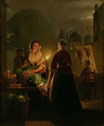 Mercado de verduras a la luz de las velas